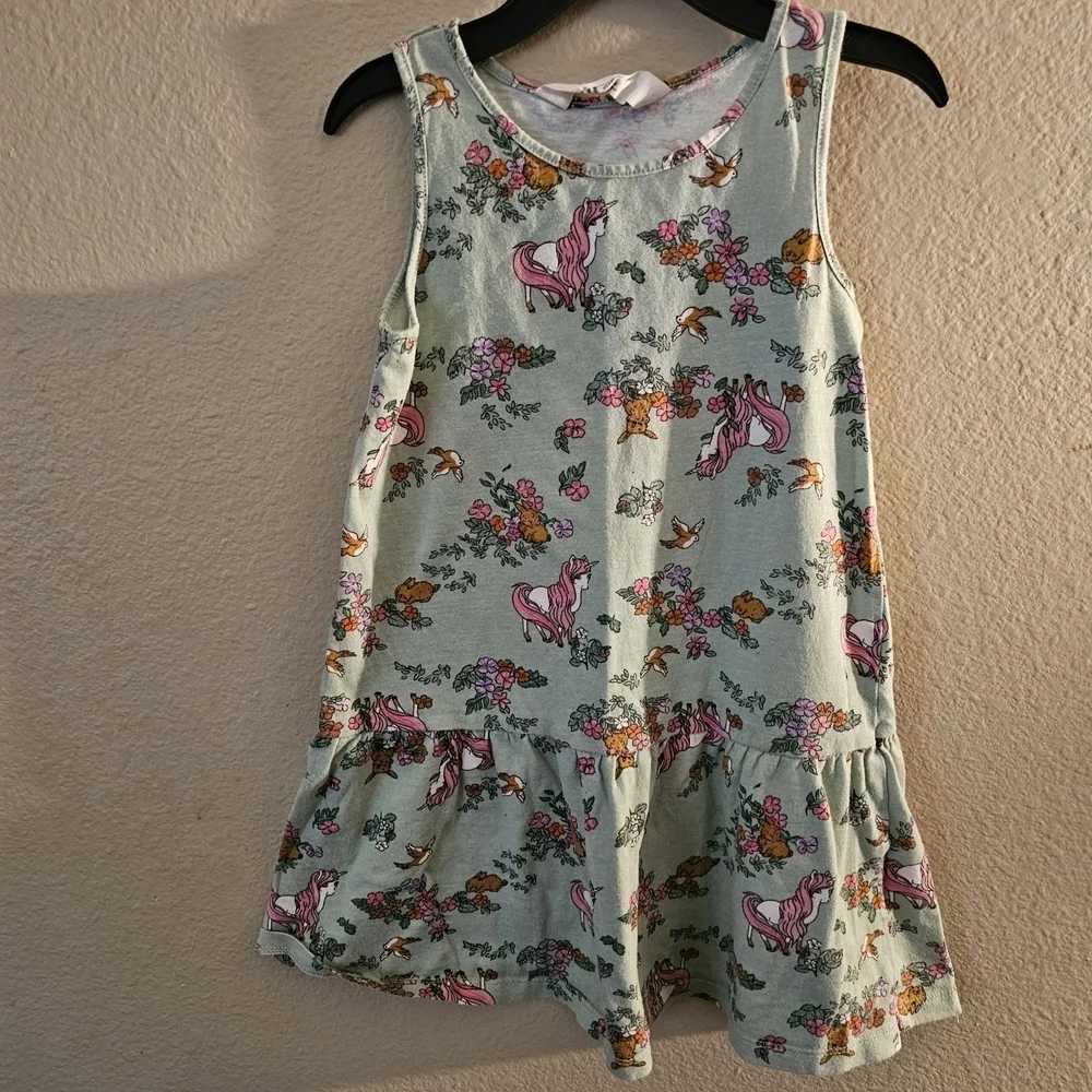 H&M Kids Dress with Unicorn and Floral Print - Mint Green and Pink - Picture 1 of 4